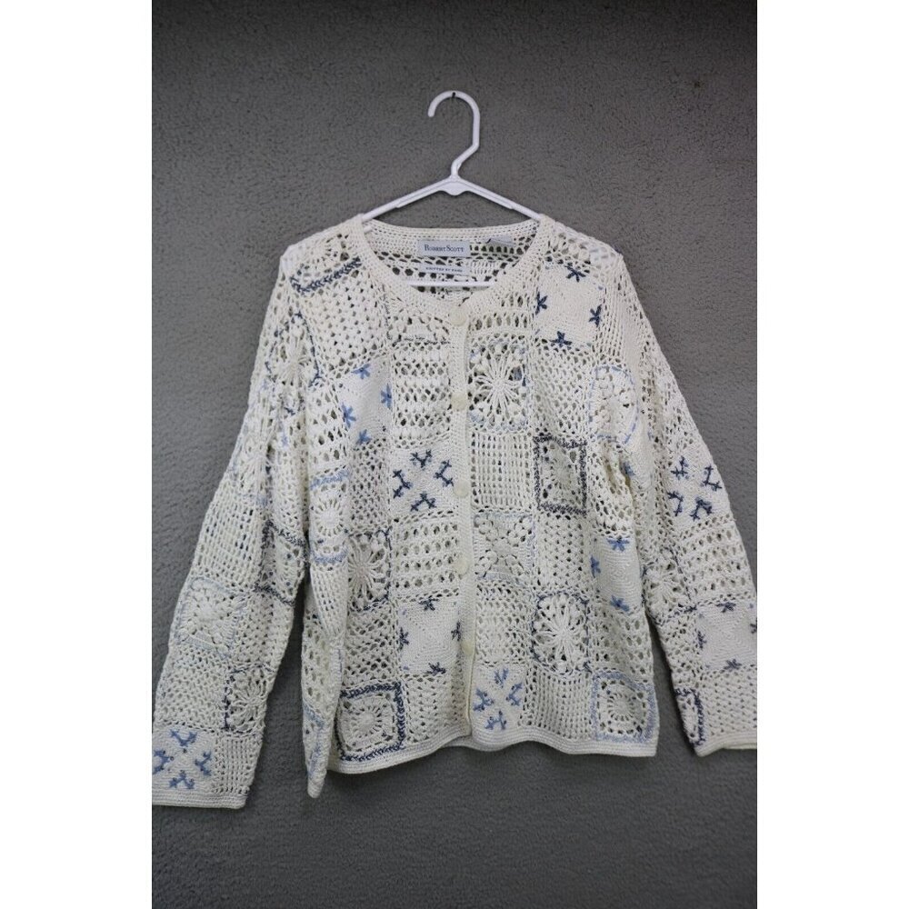 Robert Scott Knitted by Hand Linen Blend Open Knit Sweater-Size L-Cottagecore